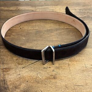 Peter Millar Men's Brown Leather Belt with blue stitching